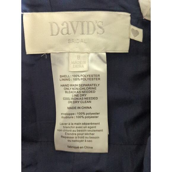 David's Bridal Women's Stretch Solid High Low Strapless Formal Gown Navy Size 8 - Picture 10 of 10
